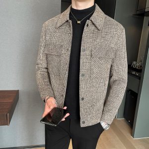 New Men's Brand Clothing Blazer Slim Slim Fashion High Quality Plaid Casual Jacket Men's Wool Short Slim Fit Blazer