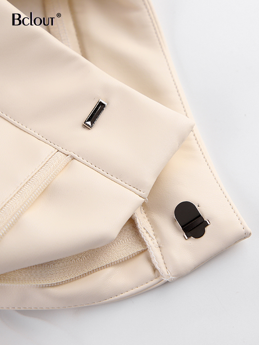 Bclout-Autumn-Beige-Leather-Shorts-Women-Y2k-Casual-Elastic-Pleated-PU-Shorts-Elegant-High-Waist-Sexy-5